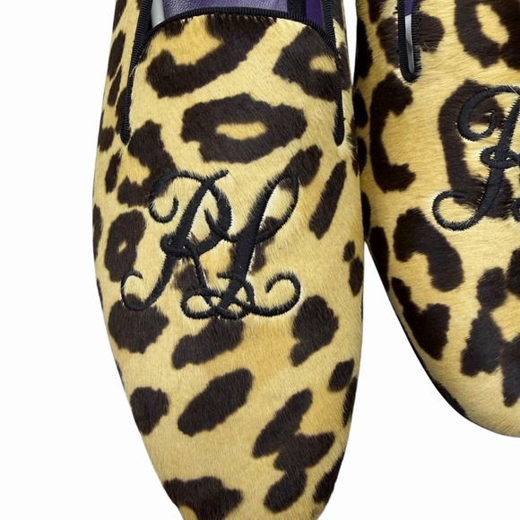 Ralph Lauren Purple Label NEW 11.5 D Calf Hair RL Script Alonzo Leopard Slippers main image 9